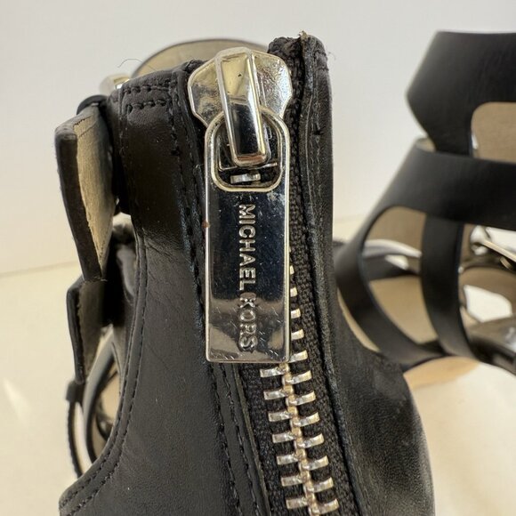Michael Kors Lucinda Black Leather Zip Back Open Toe Heels Shoes - Picture 15 of 15